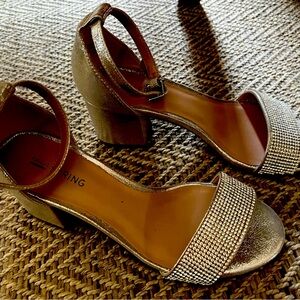 Gorgeous, never worn rhinestone and gold fashion sandals by Call it Spring, EUC